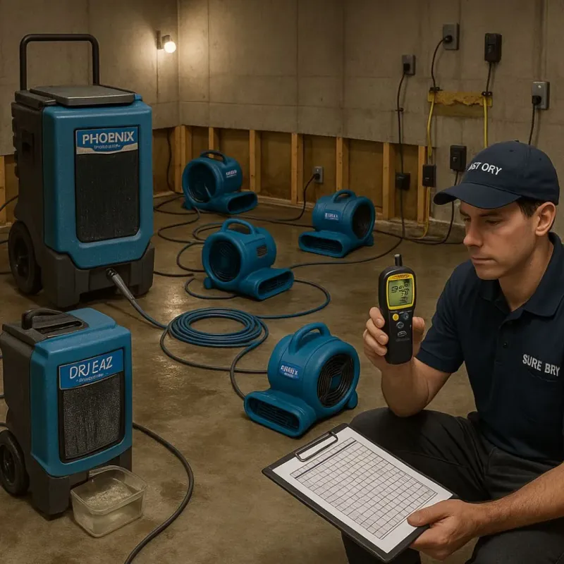 Structural Drying and Dehumidification process in Lake of the Pines, CA